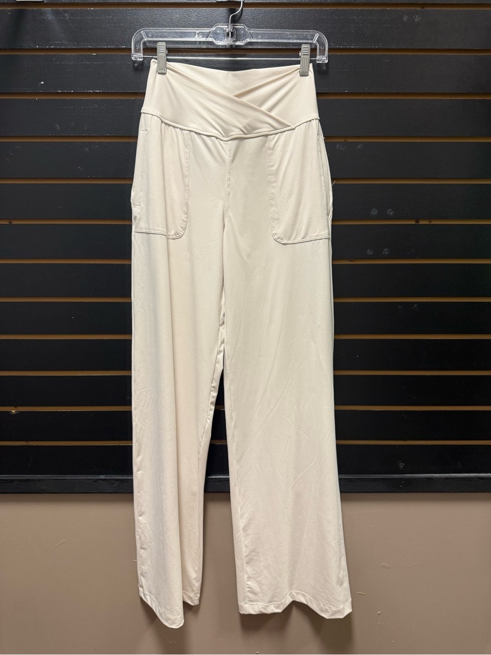 Rae Mode Wide Leg Yoga Pants Cream High Rise Pocket Lounge Pants S